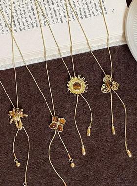 时尚毛衣链秋冬简约圆形虎眼石