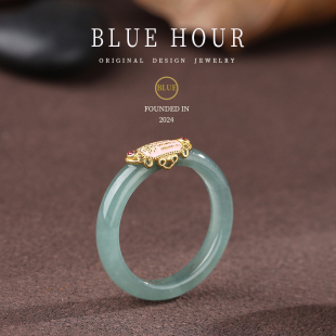 hour新中式 Blue 天然翡翠戒指女纯银轻奢高级感玉石指环对戒送礼