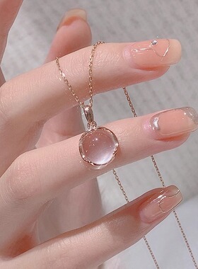 Blue hour粉水晶项链女生轻奢小众高级感纯银项链礼物七夕送女友