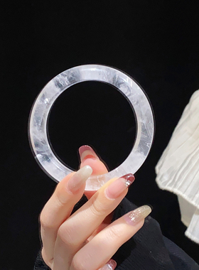 Bluehour天然白阿塞幽灵水晶玉镯女年轻款宽版手镯情人节送女友