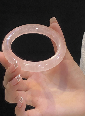 Bluehour天然粉水晶翡翠玉手镯女年轻款精致玛瑙手镯冰种玉髓镯子