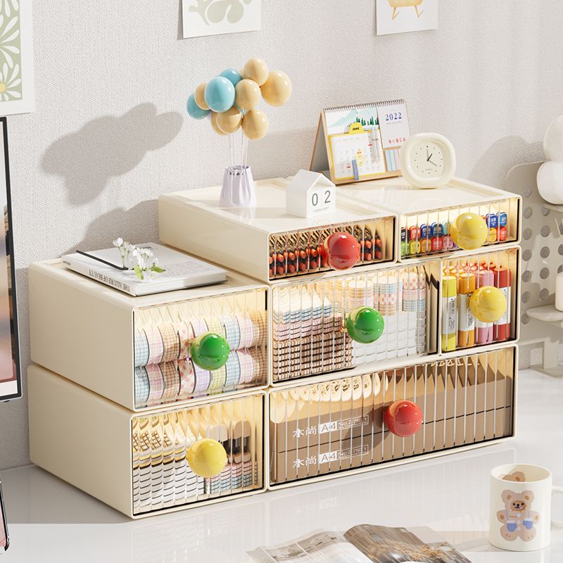 桌面收纳盒子化妆抽屉式办公室置物架工位神器小杂物整理文具分格