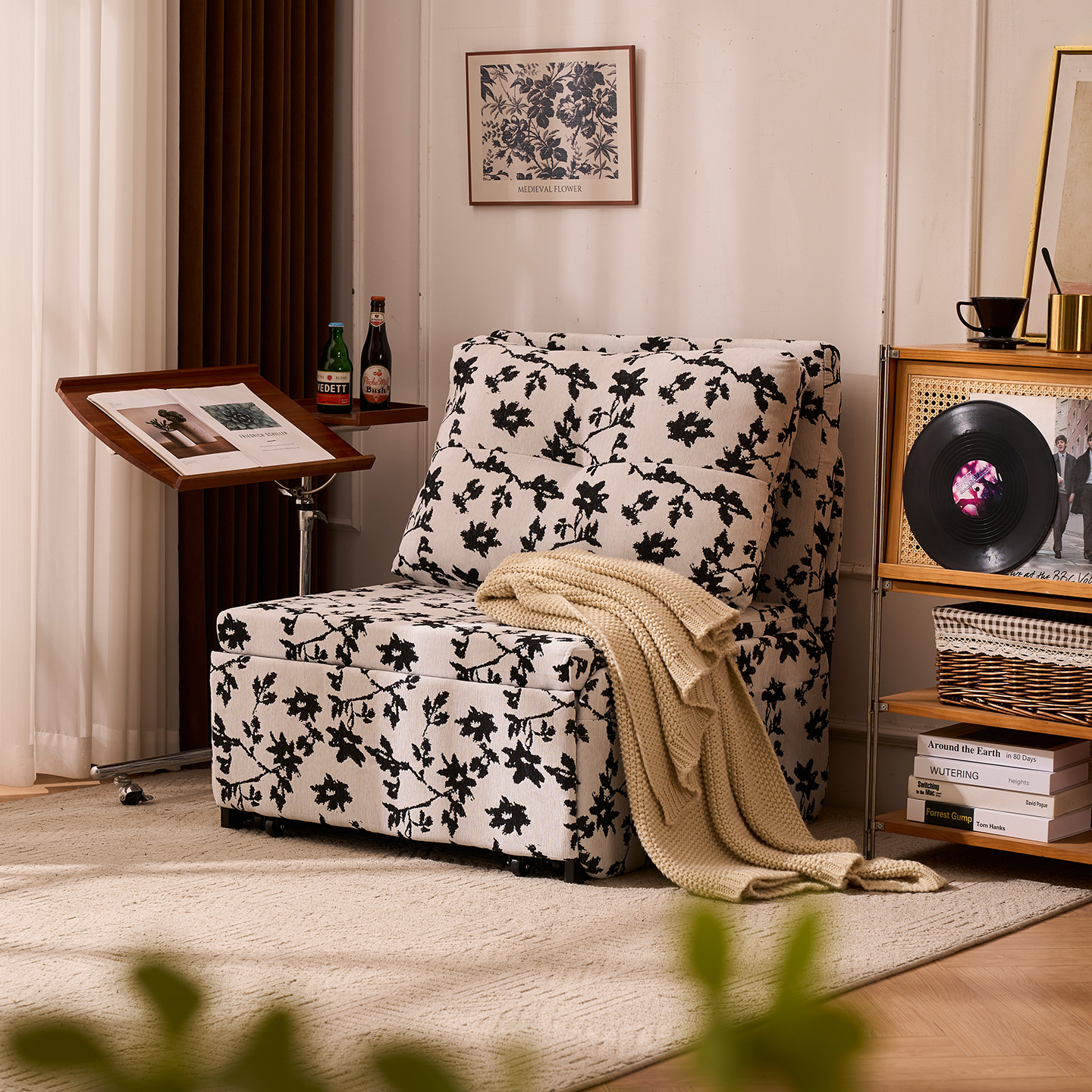 法式复古布艺沙发椅可睡可躺