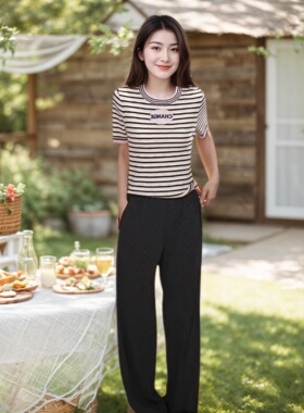 Miele Kohler夏季新款重工烫钻字母满印设计休闲裤女装MKAX89074