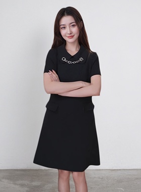 Miele Kohler夏季新款法式轻奢风链条翻领短袖连衣裙MKKQ68212