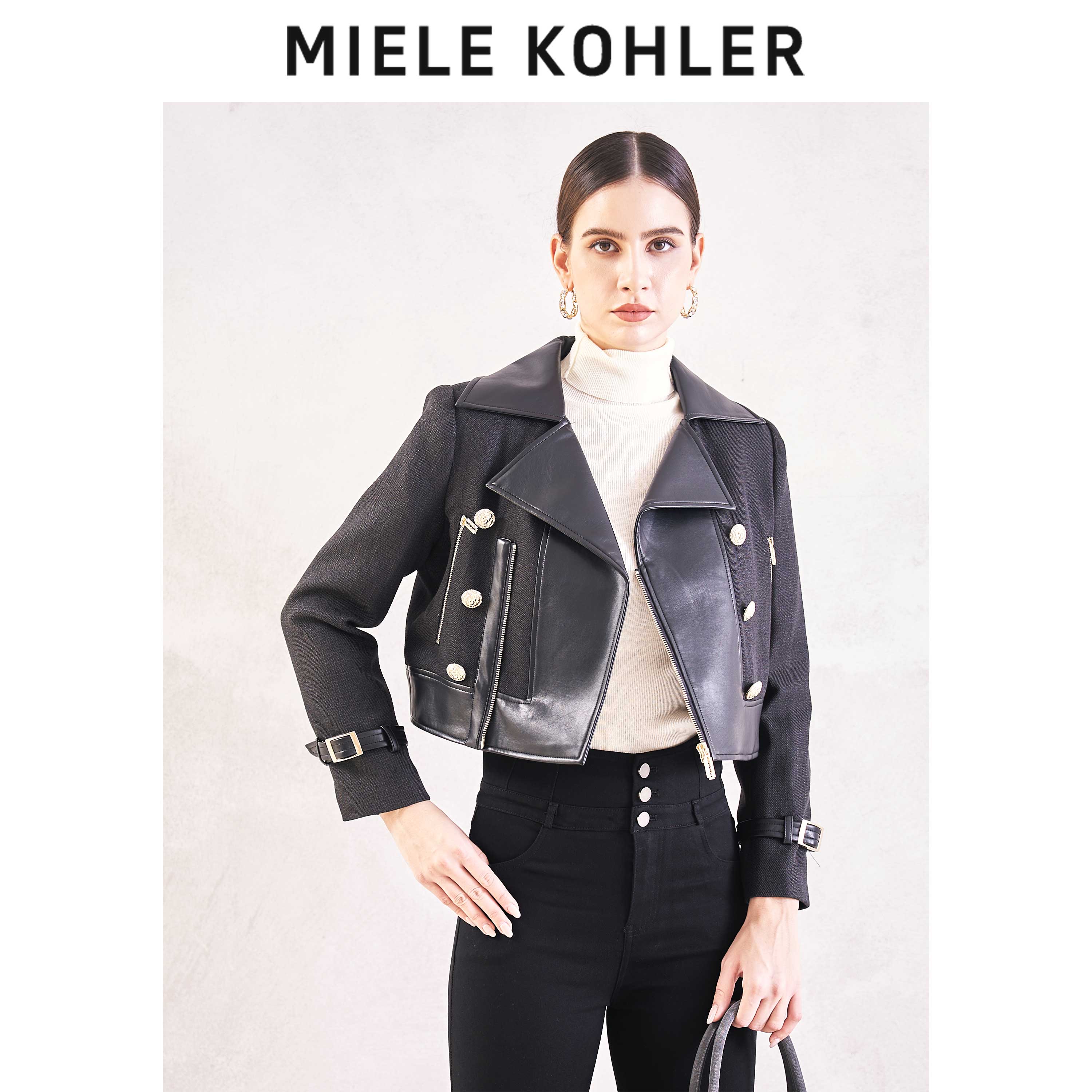 MieleKohler设计感短款皮衣外套