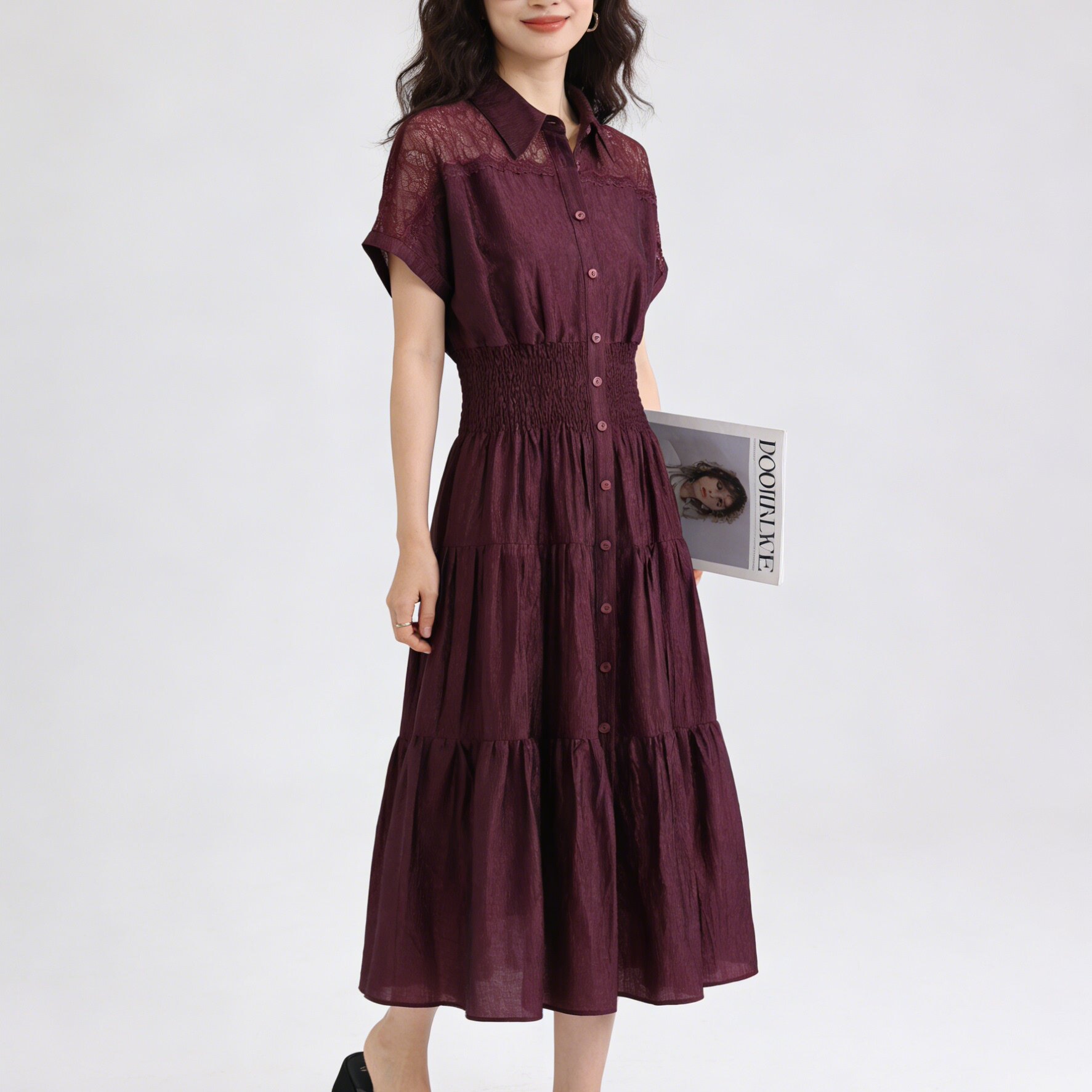 Miele Kohler夏季高级感蕾丝镂空设计女款短袖连衣裙子MKAX81620