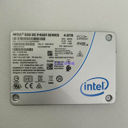 [汇生工控]全新 0通电英特尔 P4501 4T NVME固态硬盘 U2