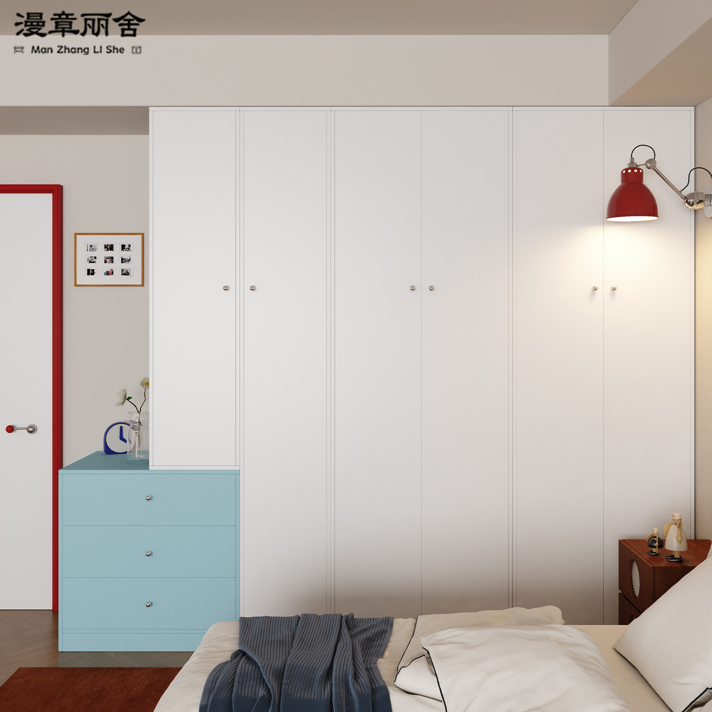 拼色衣柜家用卧室现代简约平开门大衣橱新款抽屉衣柜定制橱柜