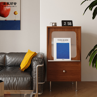 北欧小边柜日式立柜电视沙发边柜置物柜客厅中古风展示柜斗柜书柜