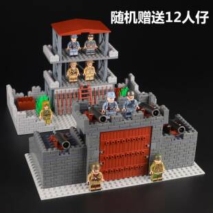 军事积木二战废墟场景军事生化基地阵地战壕城墙堡垒拼装男孩玩具