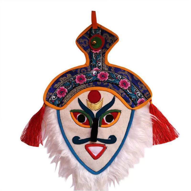 西藏雪顿节手工脸谱藏族藏式挂饰藏戏布艺藏面具墙饰装饰中号