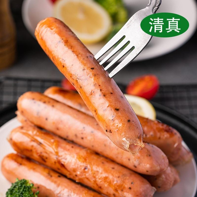 清真食品纽伦堡穆牛肉黑胡椒烤肠纯肉火山石烤肠原味热狗地道香肠