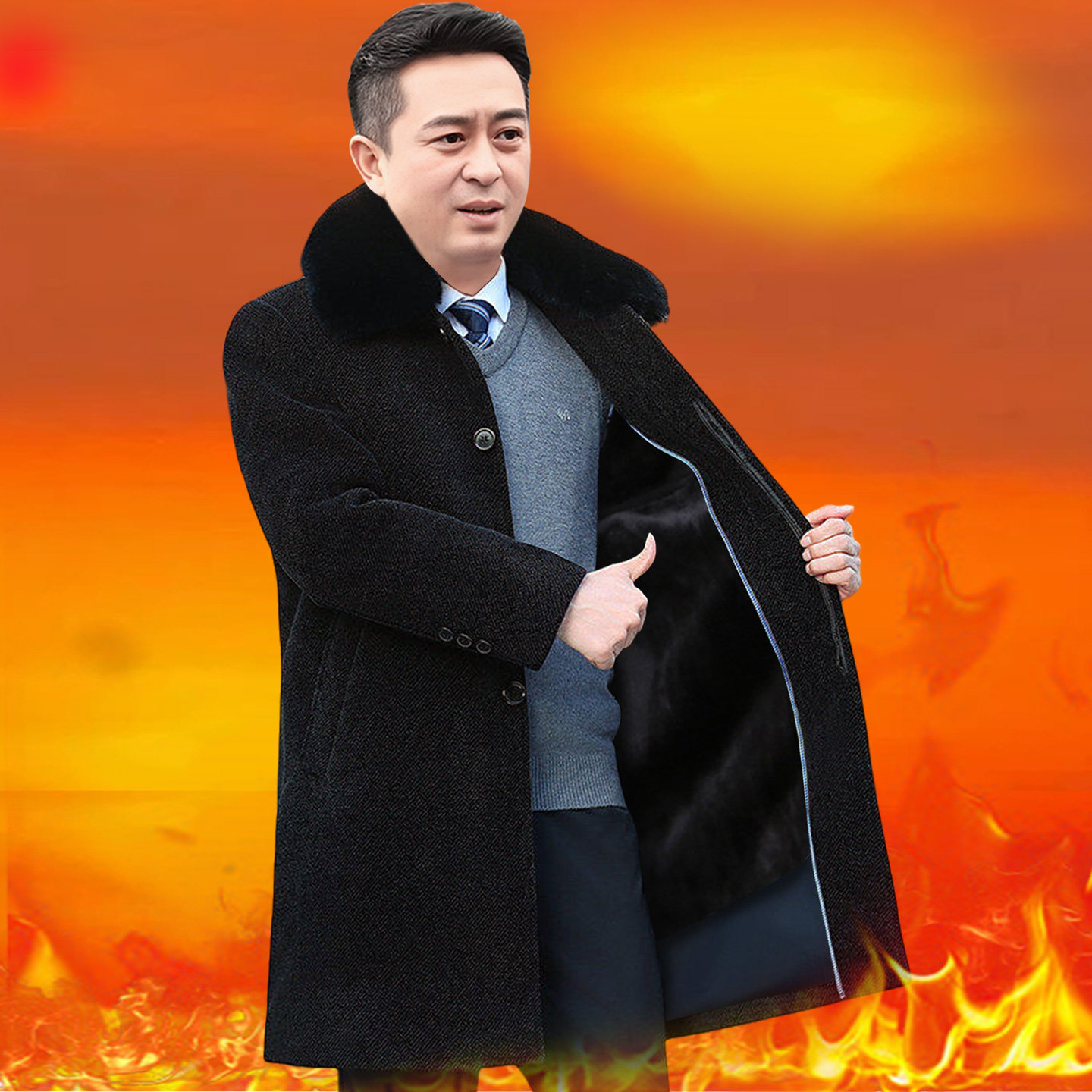中老年毛呢外套男长款过膝爸爸冬