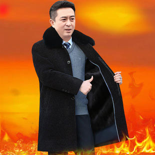 拆卸内胆中老年毛呢外套男长款 外套加绒加厚爷爷棉袄 过膝爸爸冬装