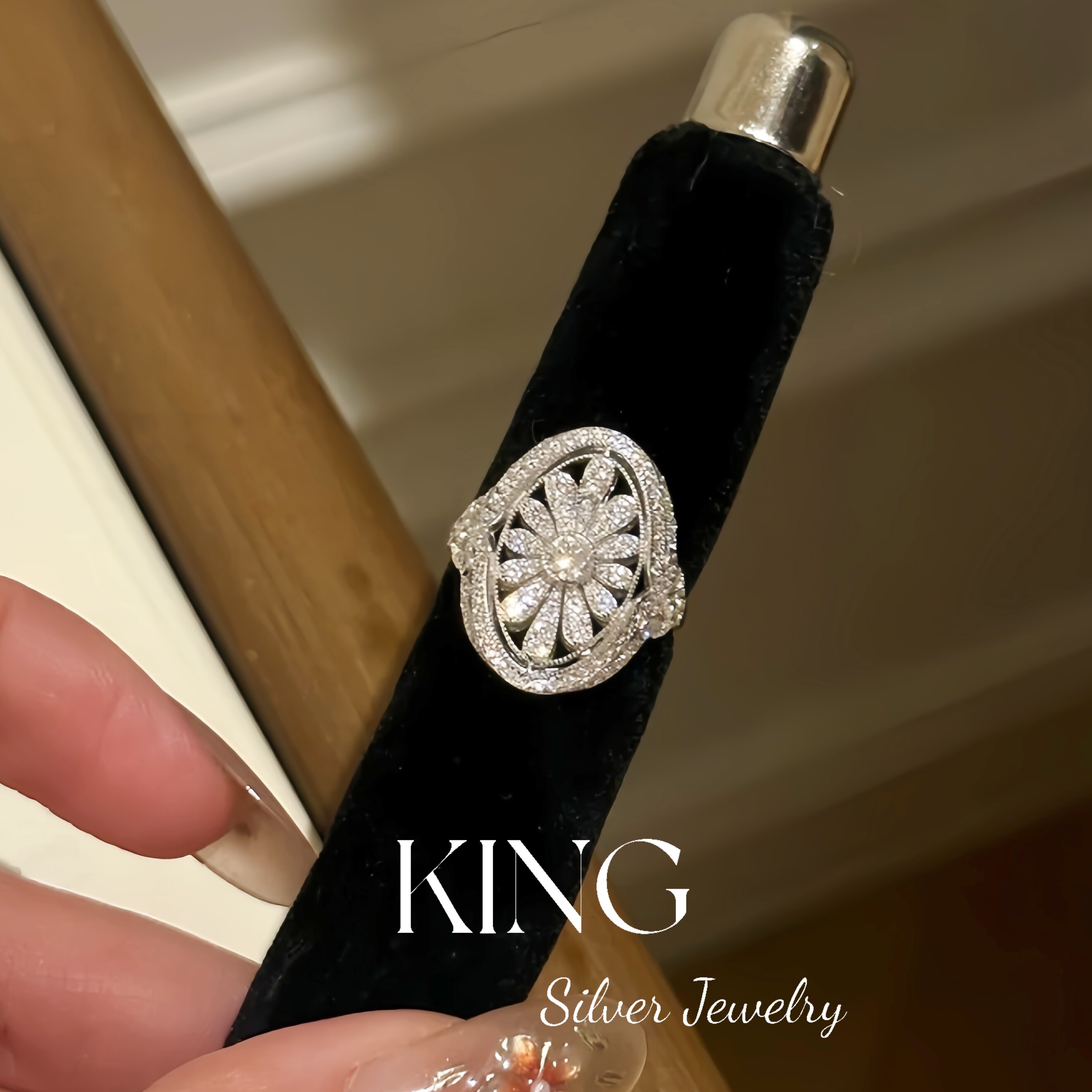 king银饰珠宝S925银蕾丝花朵戒指