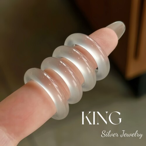 秋月白 | king银饰珠宝俄冰冰透素圈复古轻奢百搭经典女纯银戒指