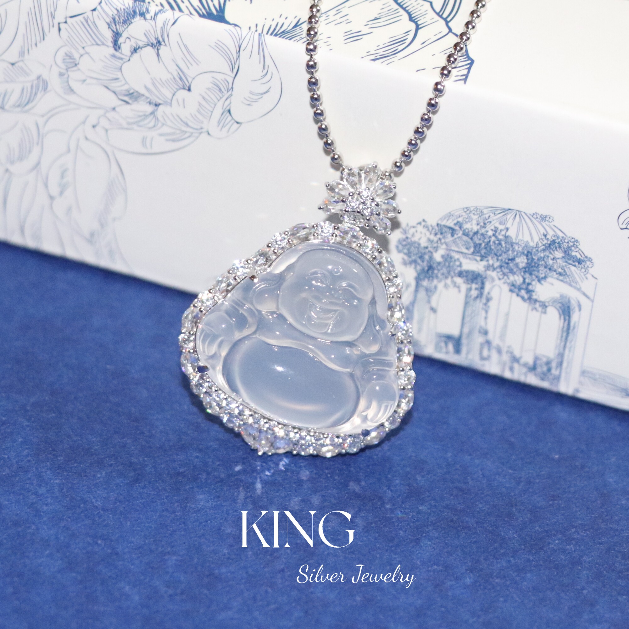 king银饰玉髓弥勒佛s925银女项链