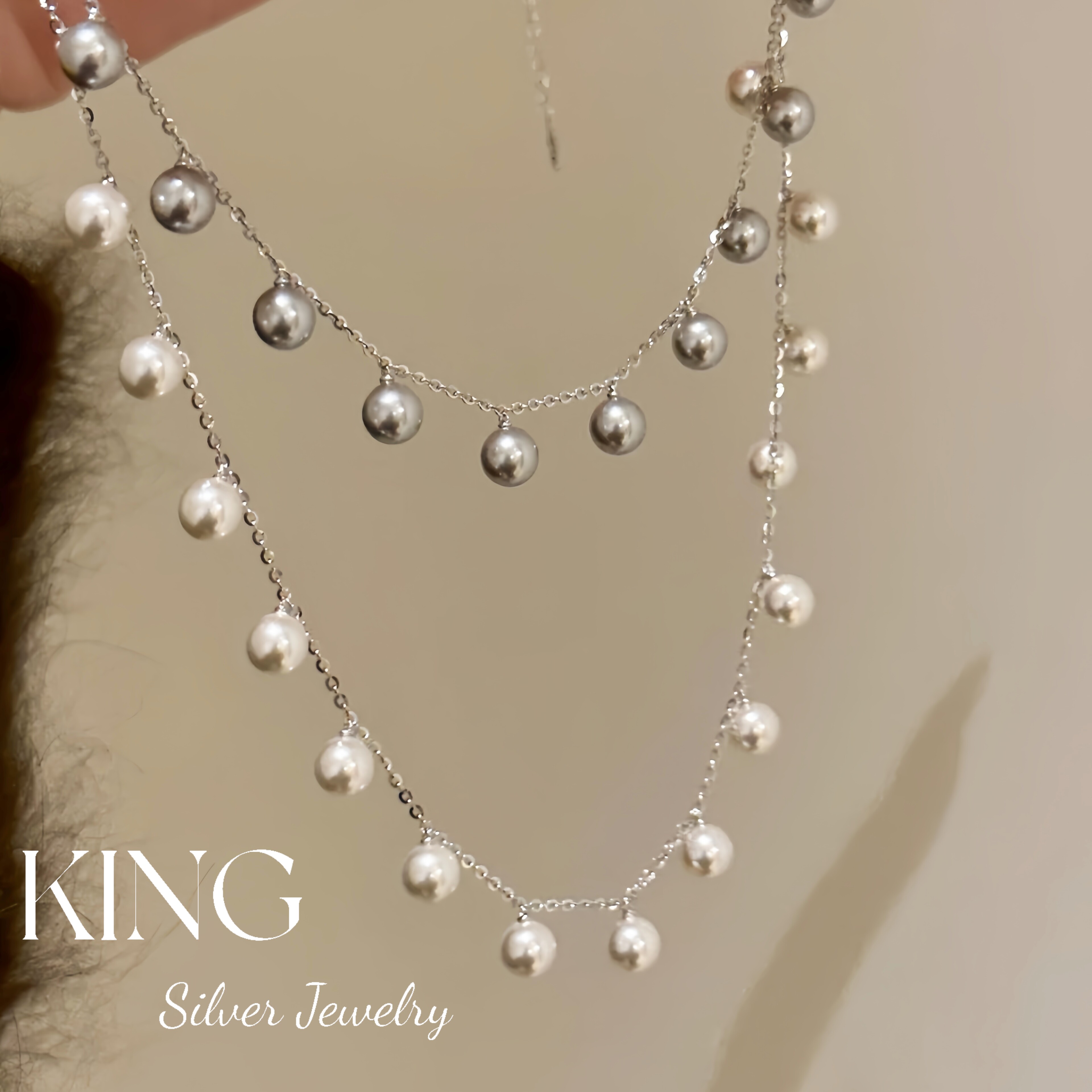 kingS925银饰珠宝满天星珍珠项链