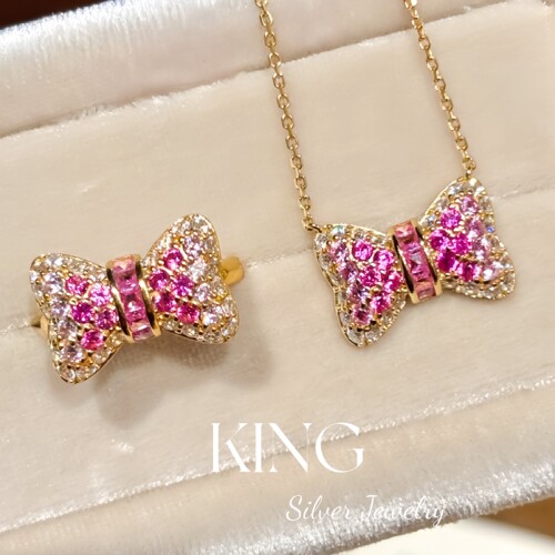 king银饰珠宝S925蜜桃蝴蝶结套装