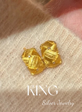 king银饰珠宝鎏光织金纯银耳钉