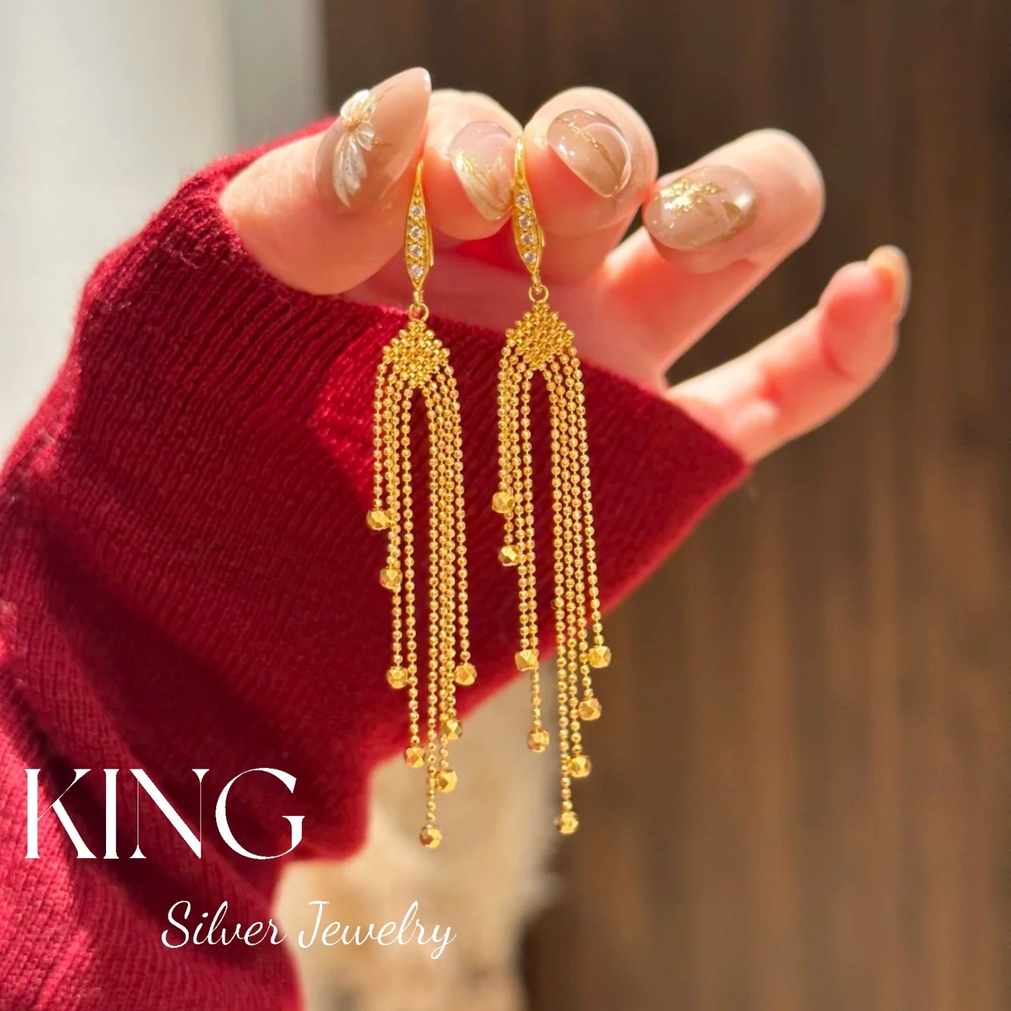king银饰珠宝S925银摇曳珠帘耳环