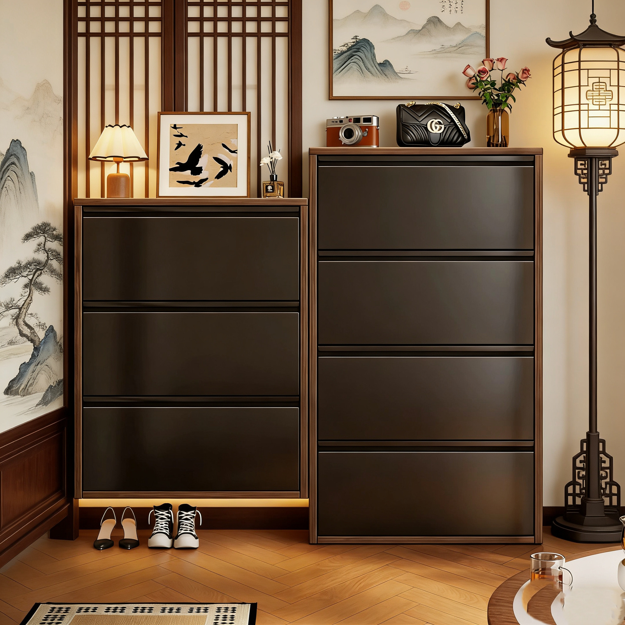 超薄鞋柜收纳柜一体靠墙家门口入户玄关鞋架钢制窄款15cm金属环保