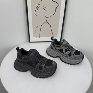 冬款保暖加绒老爹鞋女厚底系带休闲运动跑步鞋户外轻便徒步登山鞋