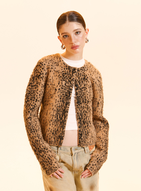 Cozydoll马海毛/羊毛豹纹提花慵懒风软糯不扎人复古开衫毛衣