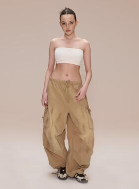 COZYDOLL美式复古做旧水洗破坏脏染宽松休闲百搭运动伞兵裤工装裤