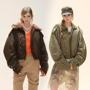 COZYDOLL拿破仑宫廷风纽扣复古轻薄棉服可拆毛领廓形空军夹克外套