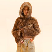 Cozydoll猞猁毛棕巧色慵懒休闲通勤街头连帽保暖环保皮草短外套女