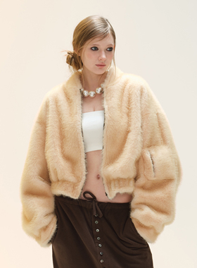 COZYDOLL复古街头软糯双面穿环保皮草飞行夹克女毛绒保暖休闲外套