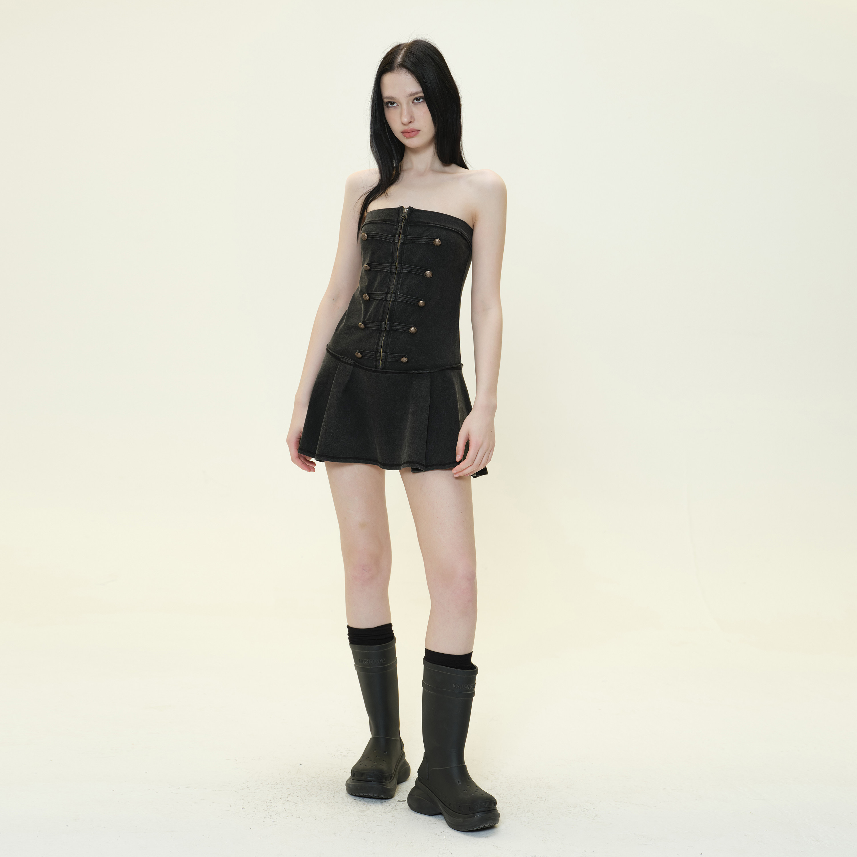 COZYDOLL宫廷元素破坏磨毛抹胸连衣裙