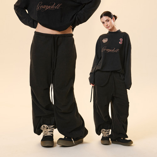 COZYDOLL水洗暗黑宽松收口卫裤