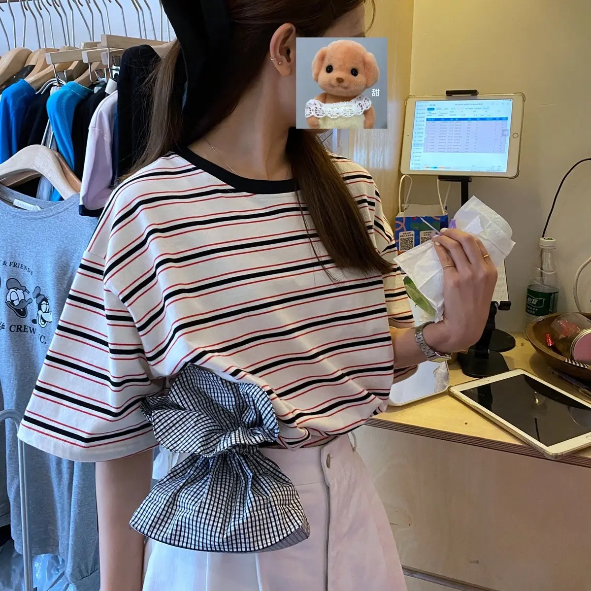 BUQLE 韩系简约格子花苞包夏季时髦搭配腰包个性手提包150232