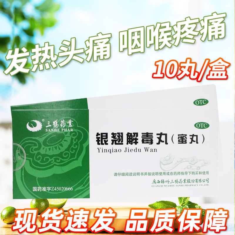 三鹤银翘解毒丸蜜丸9g*10丸清热解毒风热感冒头痛咽喉肿痛