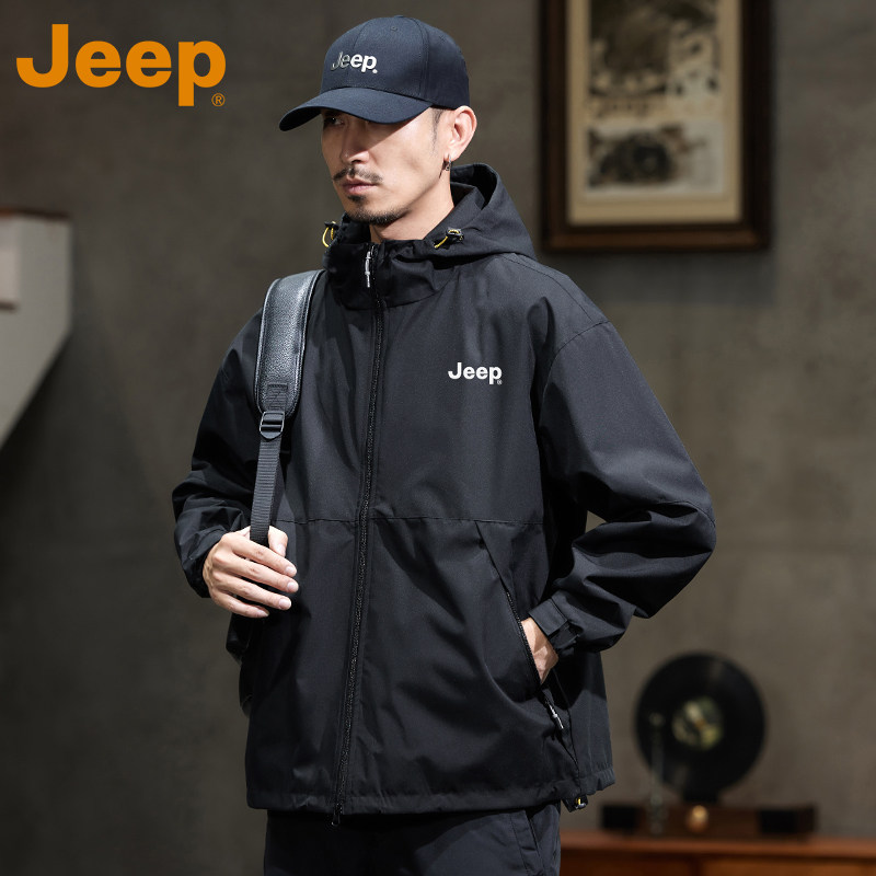 JEEP吉普户外冲锋夹克男士205年春秋新款休闲宽松防水上衣外套