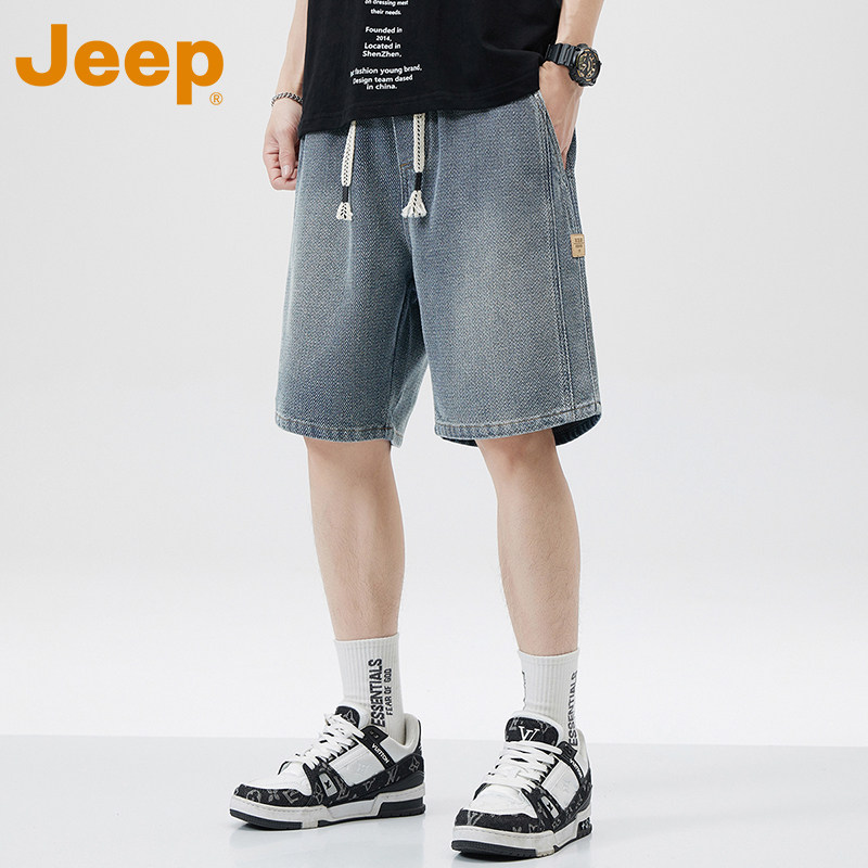 【冰氧薄款】JEEP吉普夏季牛仔短裤男士2026新款宽松休闲五分中裤