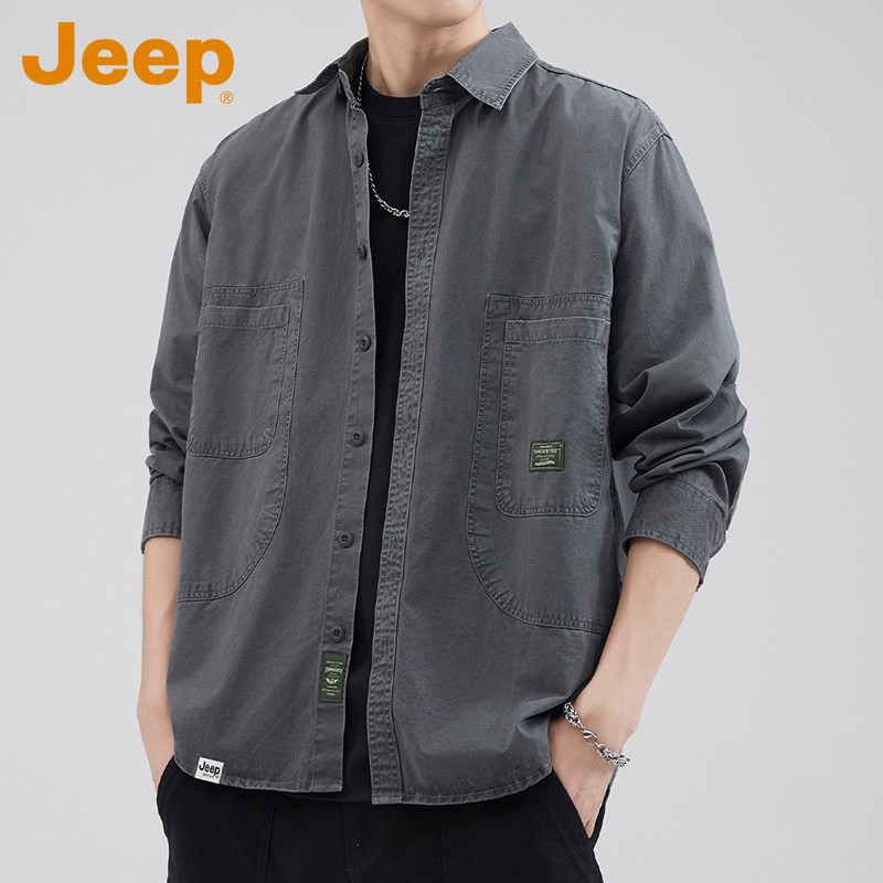 JEEP吉普纯棉工装衬衫男士2026年秋季季新款宽松休闲衬衣外套上衣
