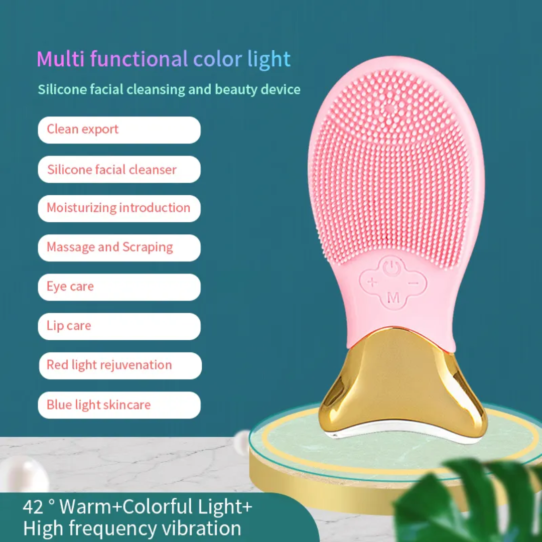 洗脸红蓝双光加热导入洁面仪温感电动硅胶洗脸仪洗脸部毛孔清洁器