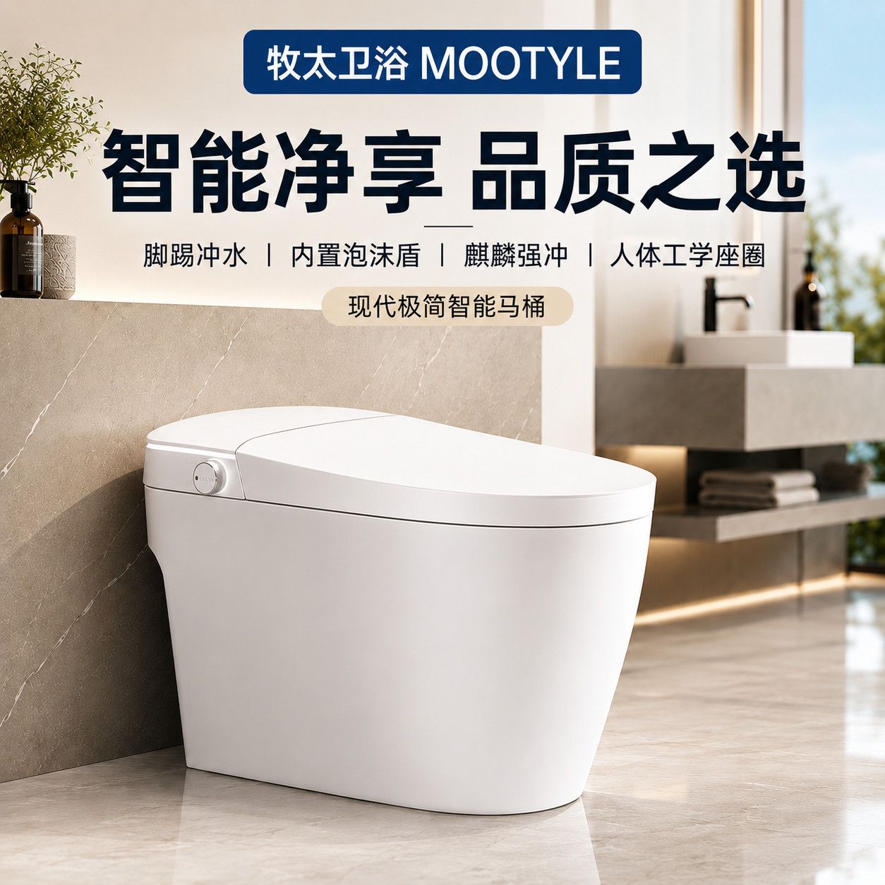 德国Mootyle智能马桶带水箱座圈加热泡沫盾水箱无水压限制坐便器图片
