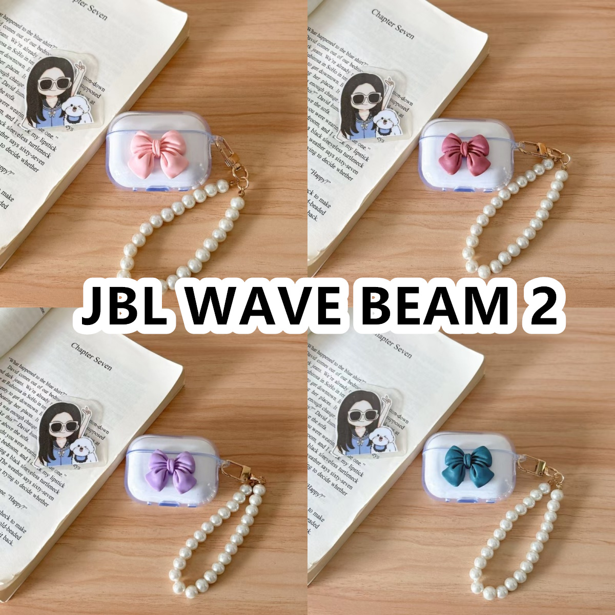 适用于JBL WAVE BEAM 2耳机套透明DIY手作蝴蝶结珍珠手串保护套防摔可爱