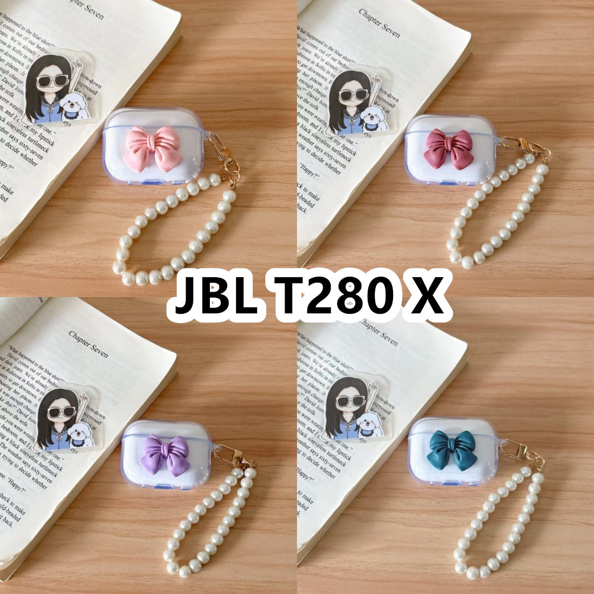 适用于JBL T280 X耳机套透明DIY手作蝴蝶结珍珠手串保护套防摔可爱