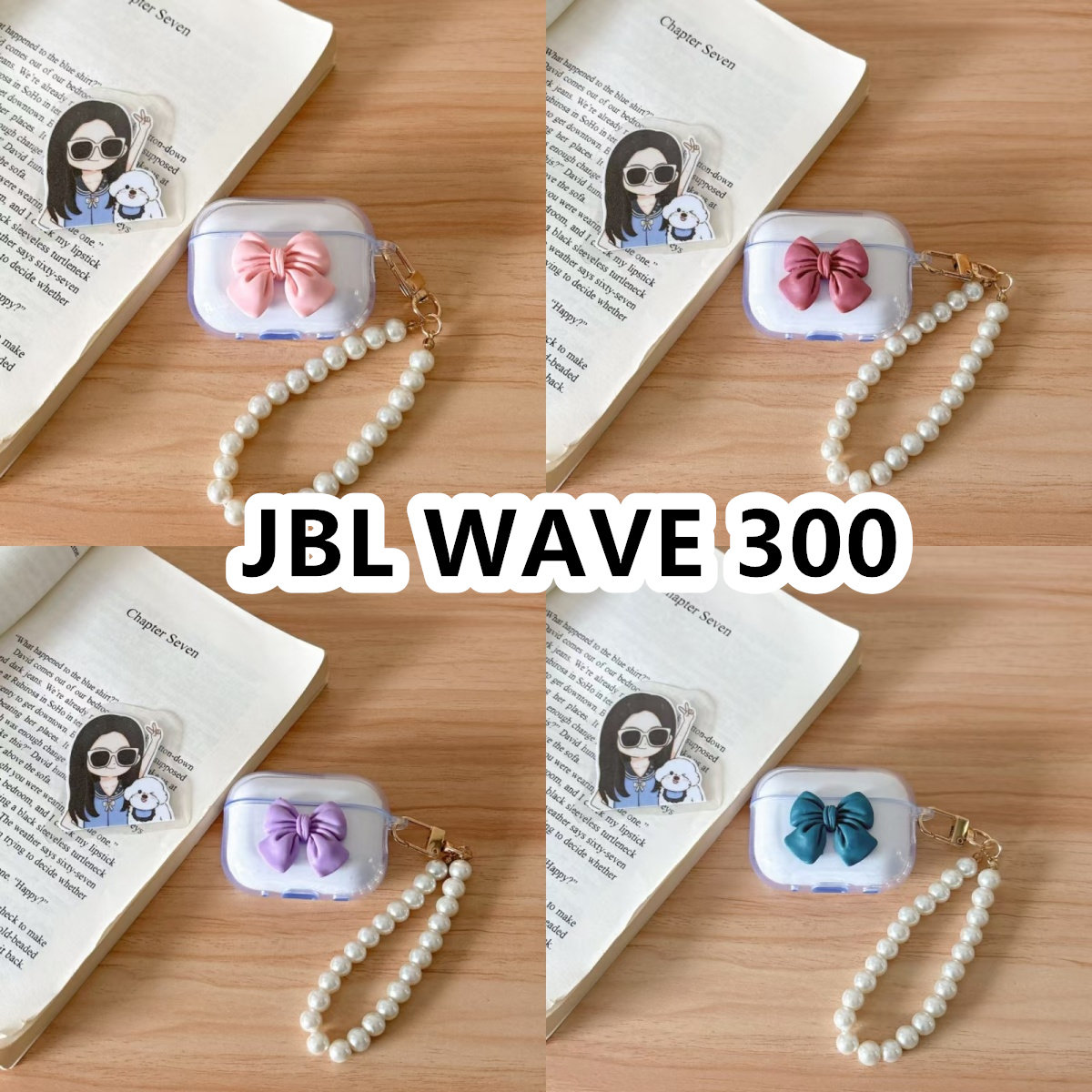 适用于JBL WAVE 300耳机套透明DIY手作蝴蝶结珍珠手串保护套防摔可爱