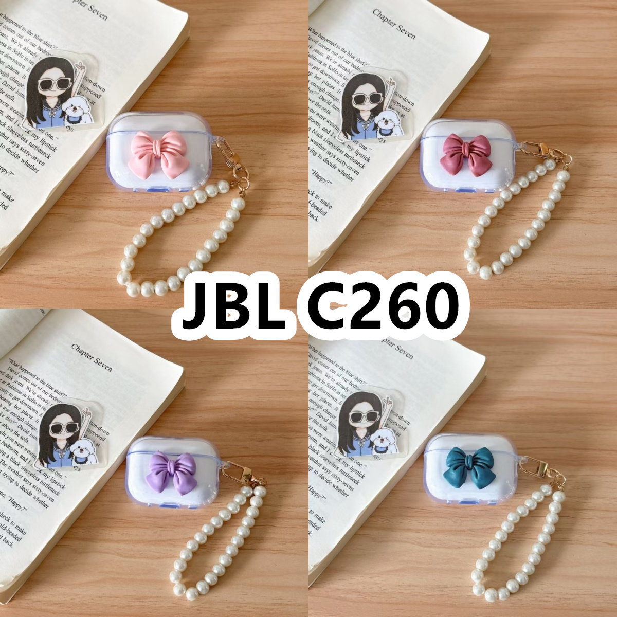 适用于JBL C260耳机套透明DIY手作蝴蝶结珍珠手串保护套防摔可爱