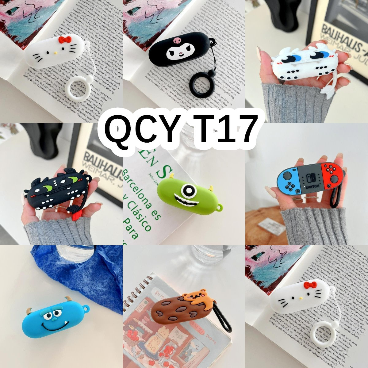 适用于QCY T17耳机套卡通纯色保护套硅胶软壳QCY T17无线蓝牙耳机壳防摔情侣潮充电仓盒子