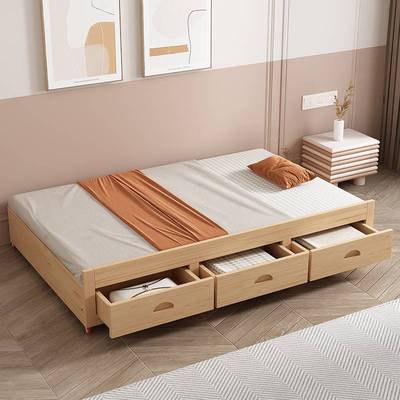 实木床下拖床单独儿童床小户型抽拉床简约男孩加床拼床单人床小床