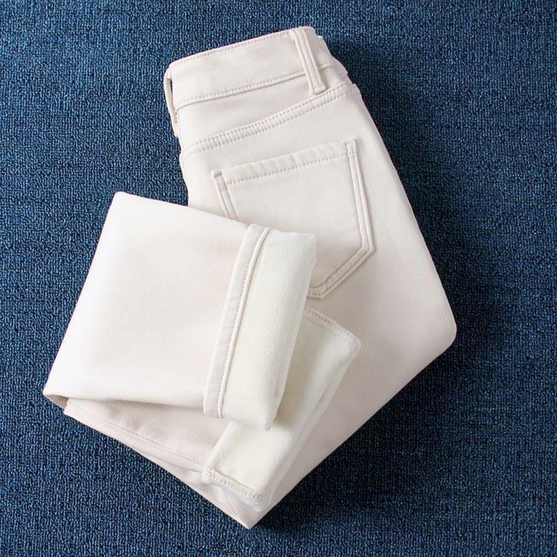 冬季白色哈伦裤牛仔裤女士