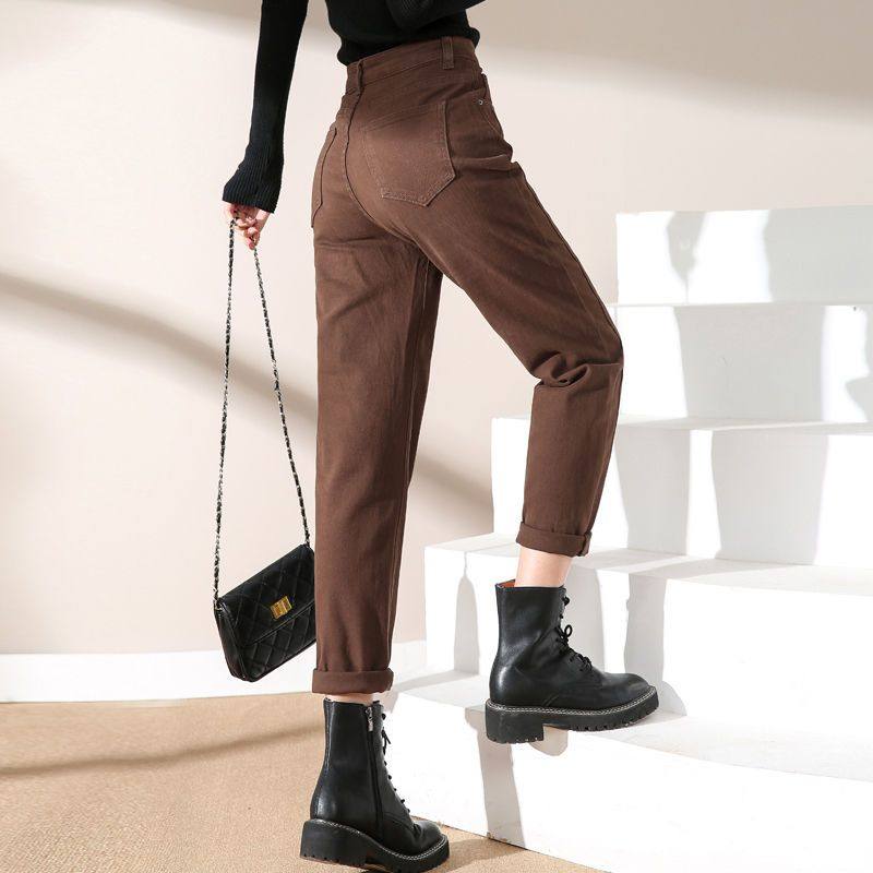 深咖色老爹裤2025冬季新款小个子九分裤高腰哈伦裤宽松萝卜裤显瘦,女装/女士精品,牛仔裤,淘宝优惠券,粉丝福利购,淘宝优惠卷
